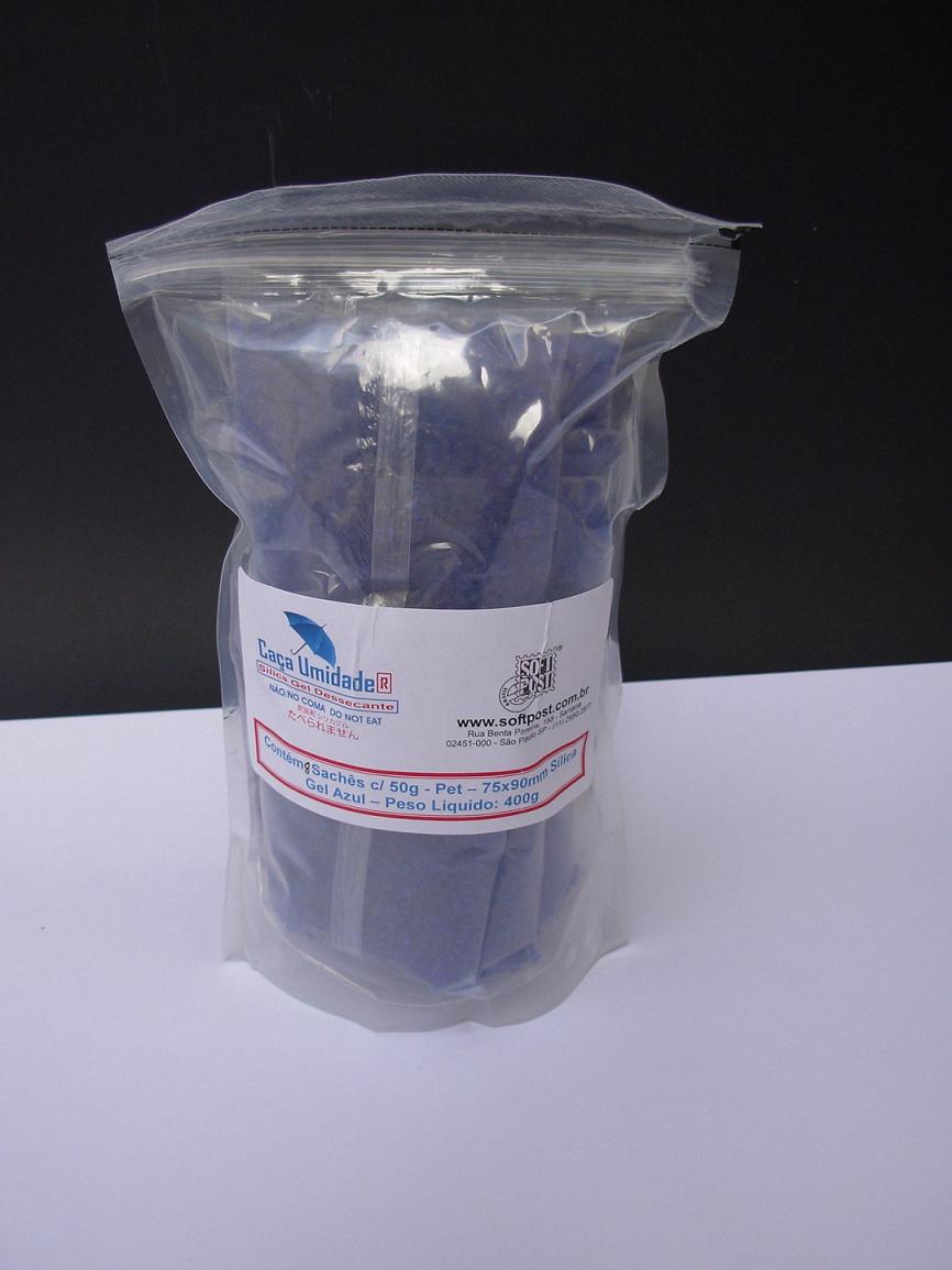 CAÇA UMIDADE AZUL, PET, 10g - BAG COM 25 SACHÊS PET TRANSPARENTES, COM 10g