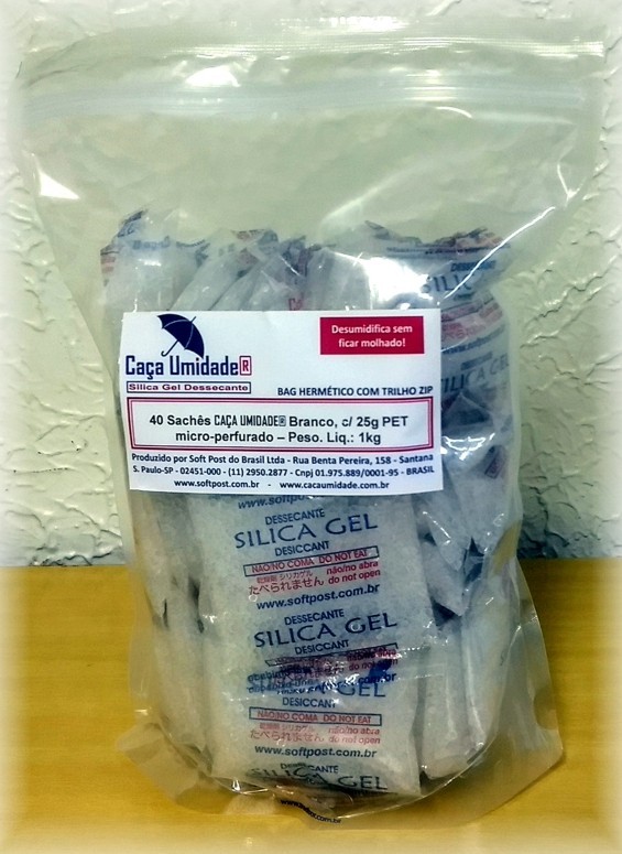 CAÇA UMIDADE BRANCO PET, 25g - BAG COM 12 SACHÊS COM 25g.