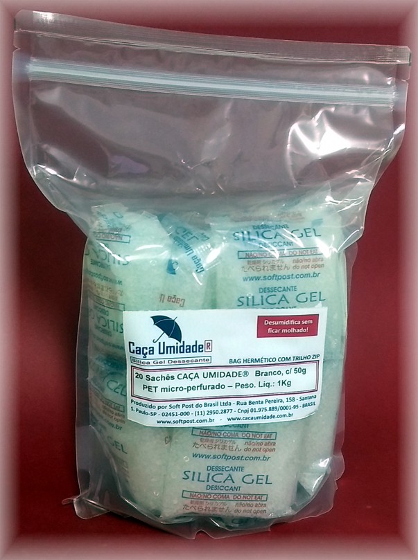CAÇA UMIDADE BRANCO EM SACHÊ PET, 50g - BAG HERMÉTICO COM 20 UNIDS