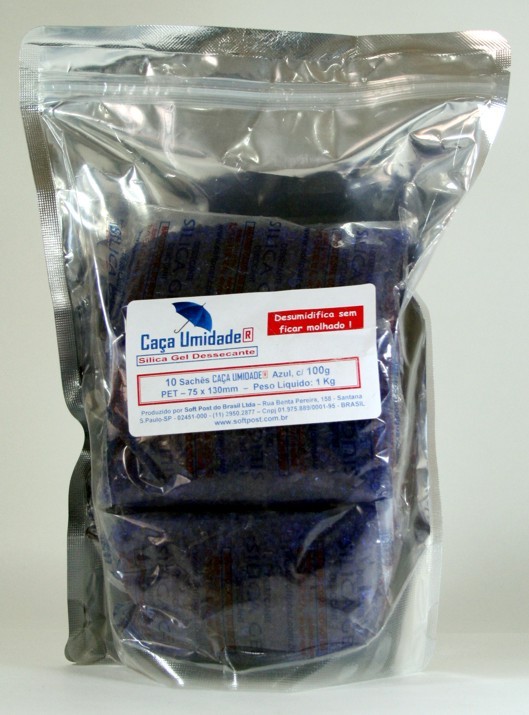 CAÇA UMIDADE AZUL, PET, 100g - BAG COM 10 SACHÊS PET TRANSPARENTES, COM 100g