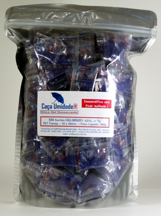 CAÇA UMIDADE AZUL, PET, 25g - BAG COM 12 SACHÊS PET TRANSPARENTES, COM 25g