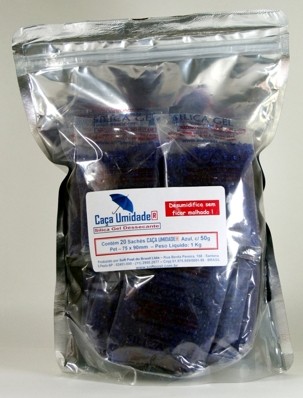 CAÇA UMIDADE AZUL, PET, 50g - BAG COM 20 SACHÊS PET TRANSPARENTES, COM 50g